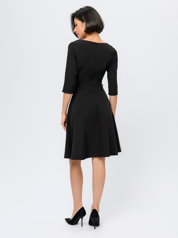 Black dress with 3/4 sleeves and flared skirt