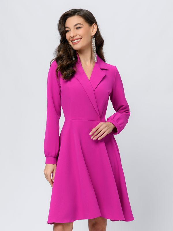 Fuchsia colored mini length dress with long sleeves