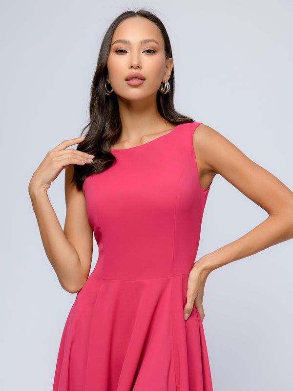 Sleeveless fuchsia colored midi length dress