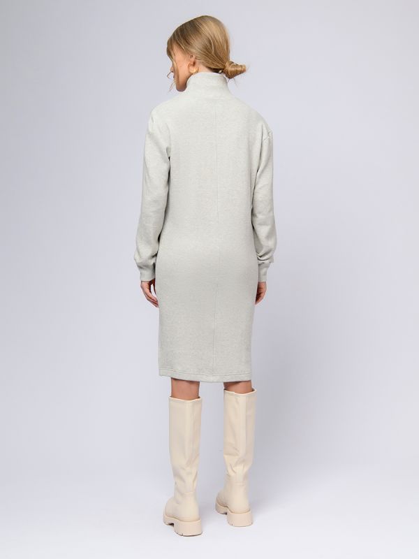 Milk colored insulated knitted dress with high collar