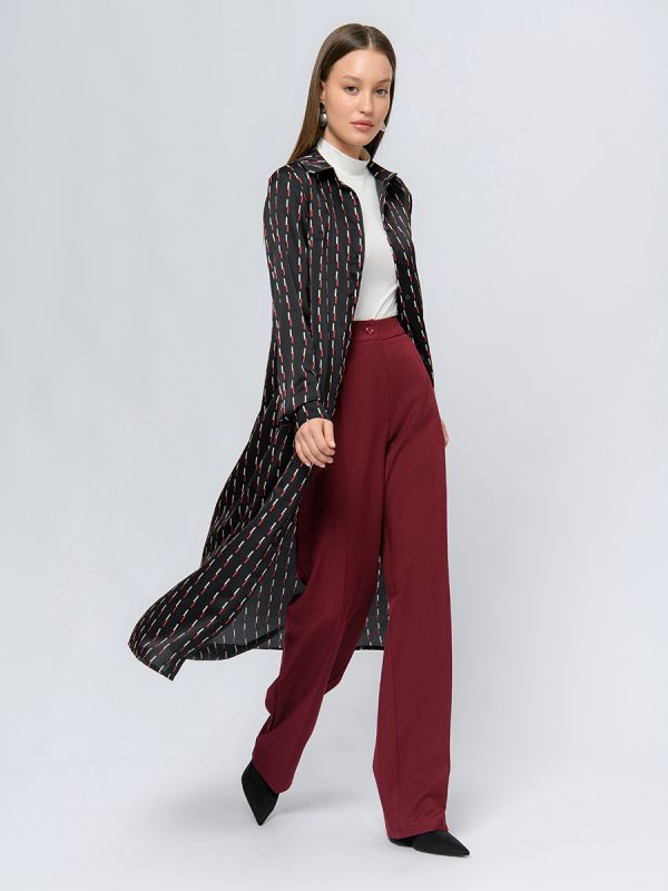 Black color midi length dress with print and long sleeves