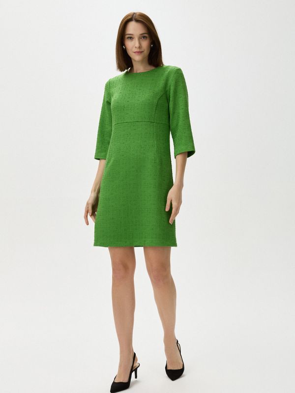 Green tweed dress with 3/4 length mini sleeves