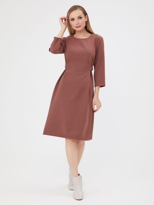 Brown midi length dress with original belt