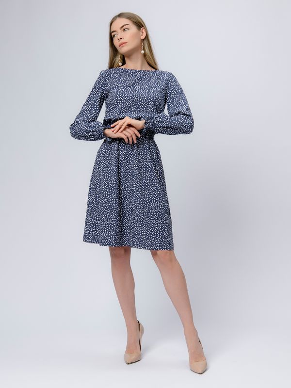 Blue print dress with long sleeves