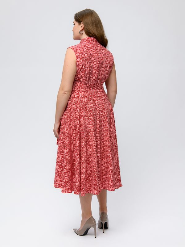 Sleeveless red print midi length dress