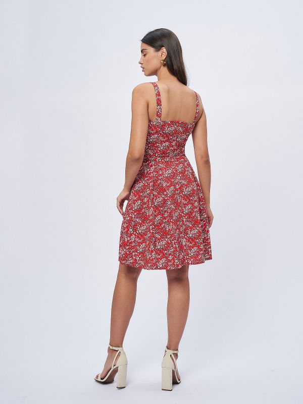 Red floral print strappy dress