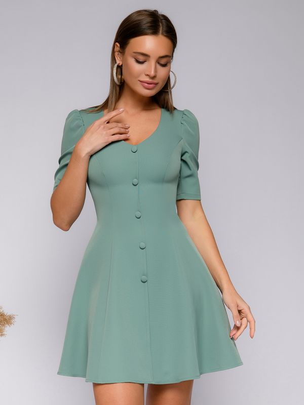 Wormwood colored dress with v-neck mini length