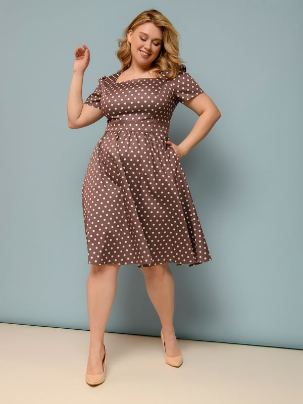 Retro beige polka dot dress