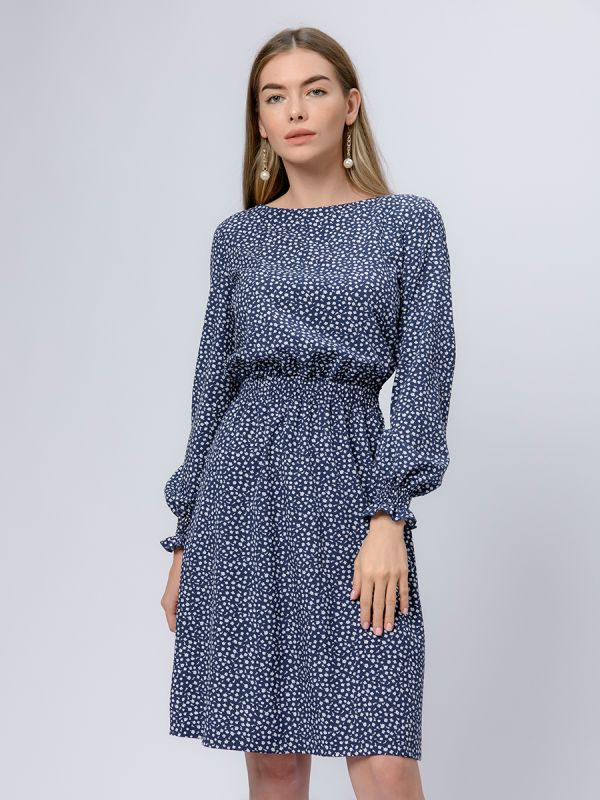 Blue print dress with long sleeves