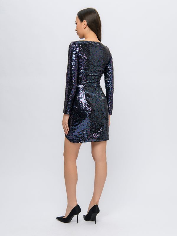 Mini length dress with colored sequins and long sleeves