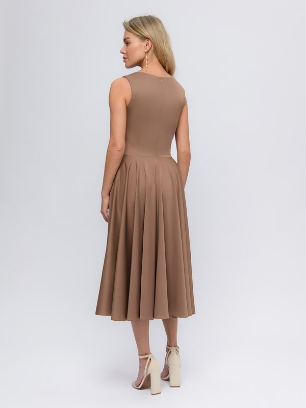 Retro retro coffee colored midi length dress