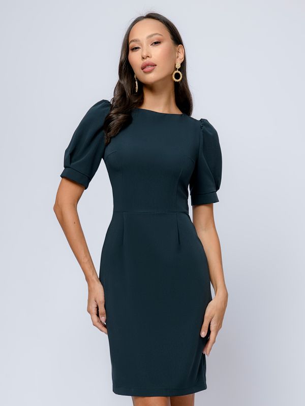 Emerald mini length dress with short sleeves