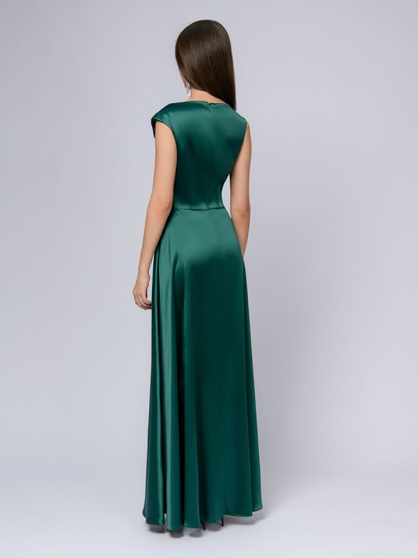 Emerald colored maxi length dress with imitation flare