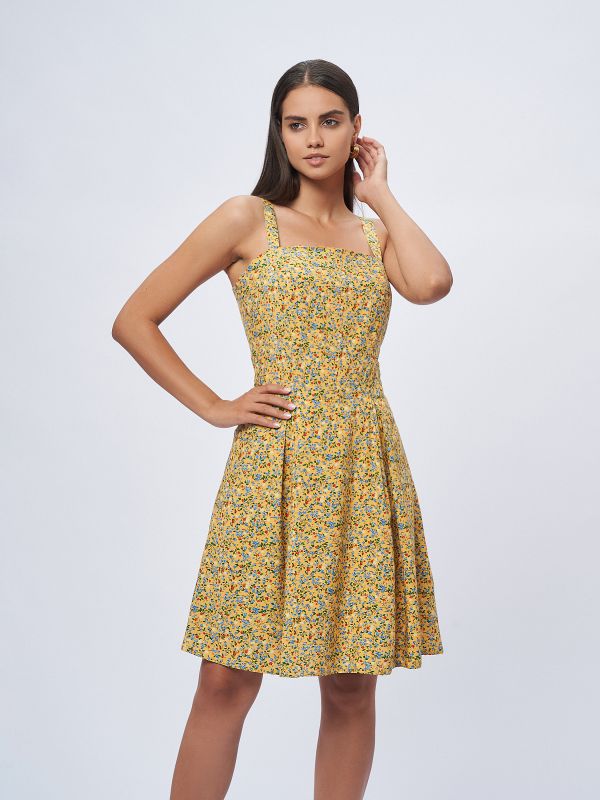 Yellow floral print dress with straps