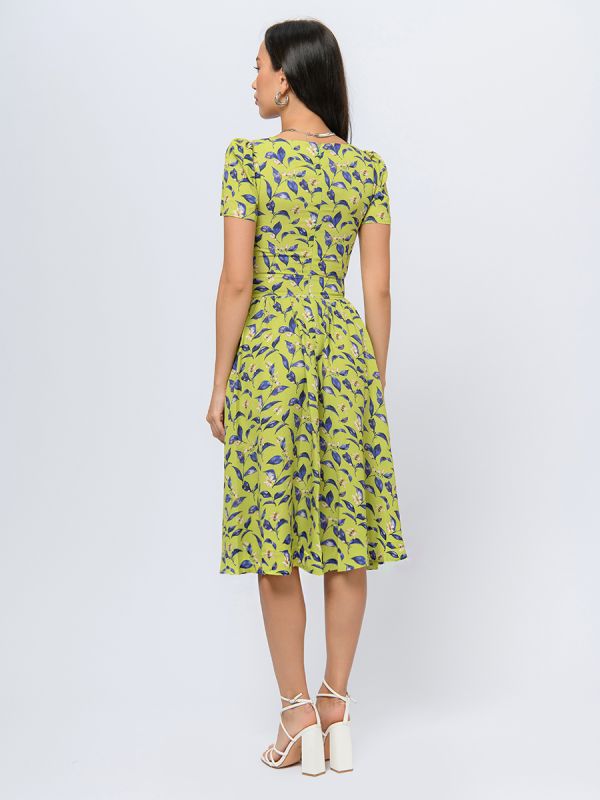 Lime colored midi length dress with floral print