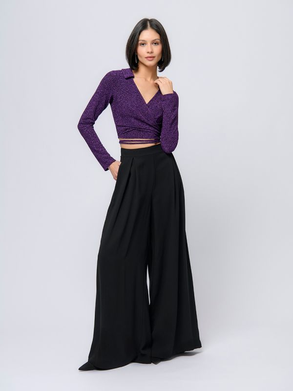 Purple top with ties and deep neckline