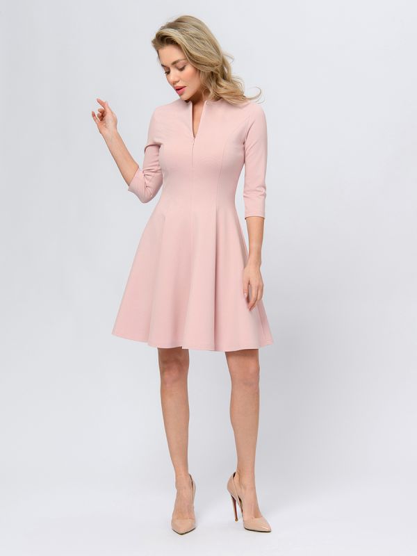 Pink color mini length dress with 3/4 sleeves