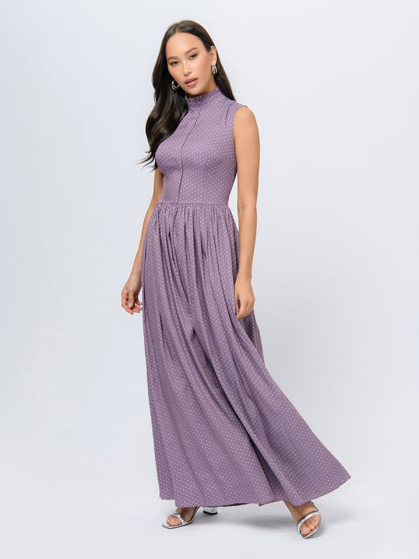 Sleeveless mauve color printed maxi length dress