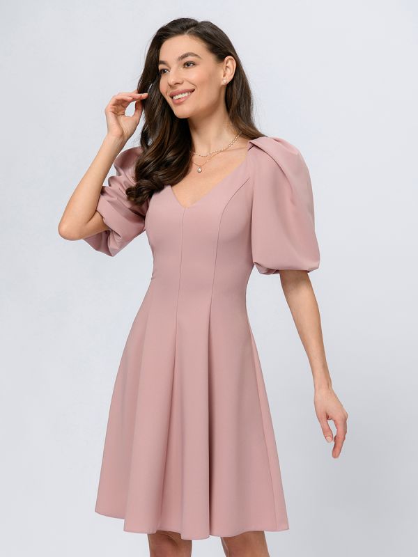 Dusty rose mini length dress with voluminous sleeves