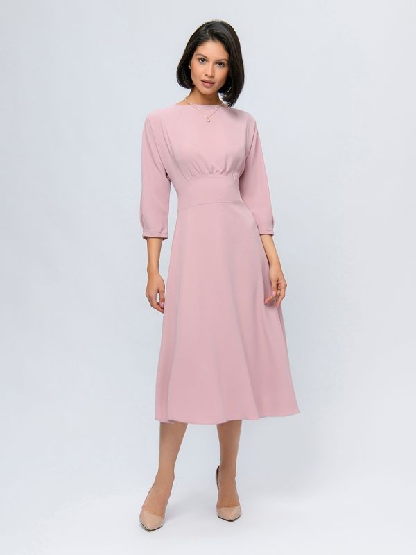 Pink midi length dress with flared skirt