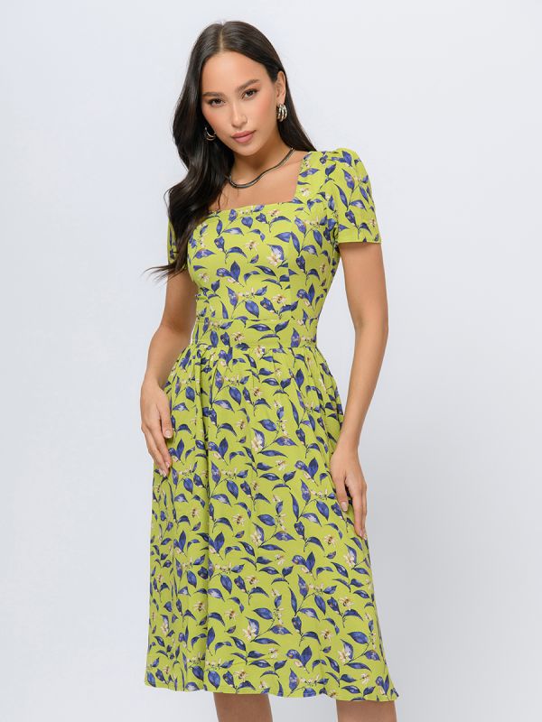 Lime colored midi length dress with floral print