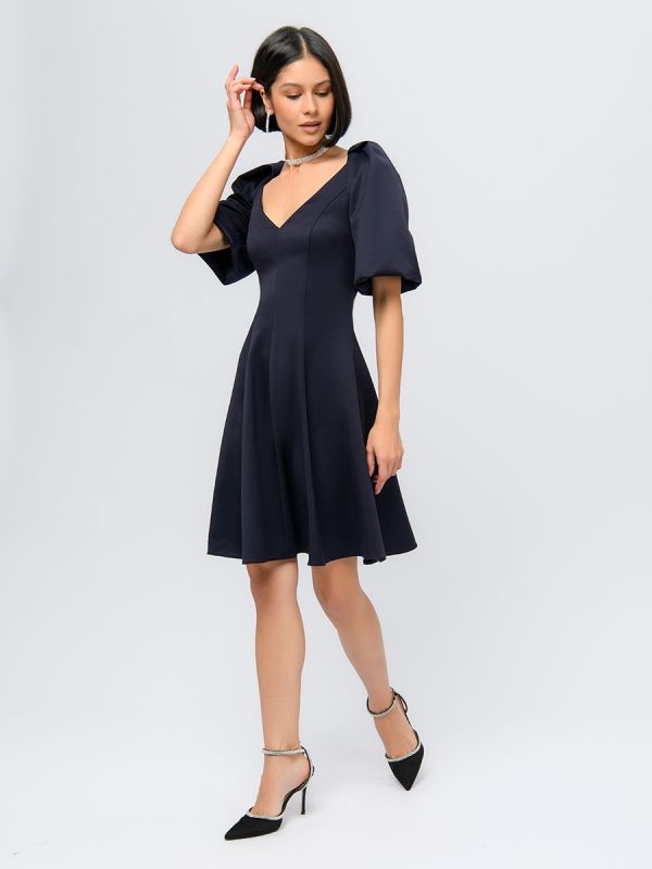 Blue colored mini length dress with voluminous sleeves