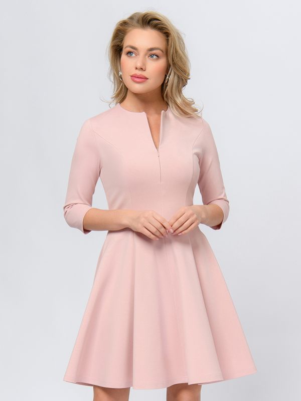 Pink color mini length dress with 3/4 sleeves