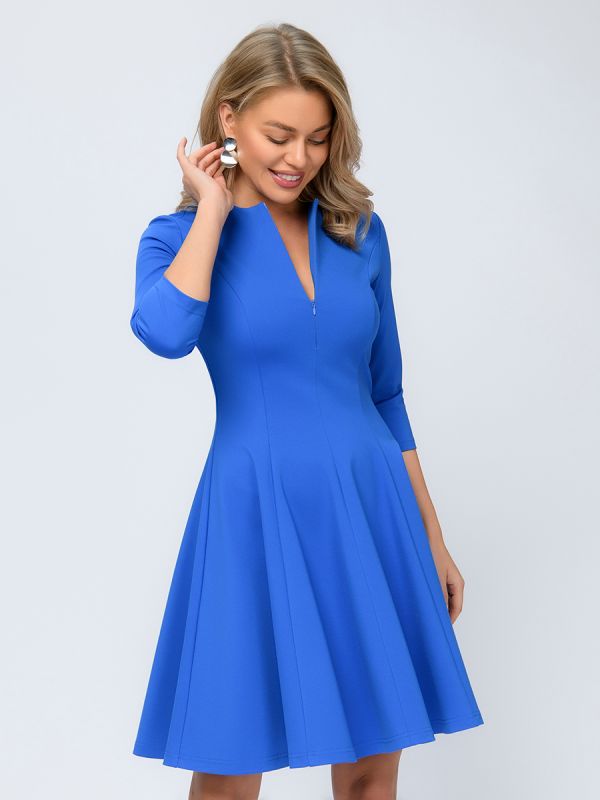 Blue mini length dress with 3/4 sleeves