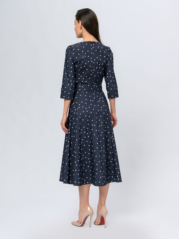 Dark blue color midi length dress with print