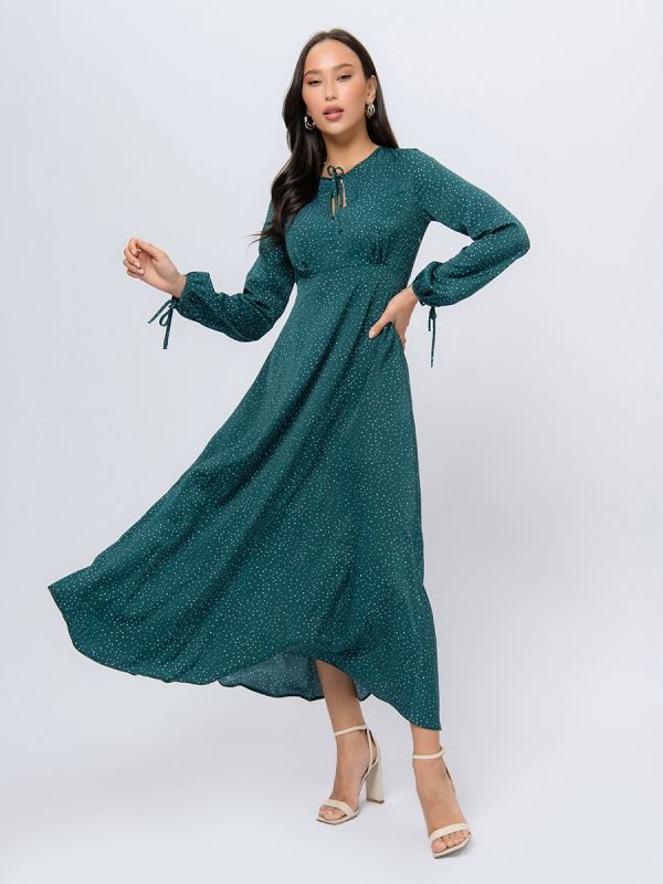 Green polka dot dress with long sleeves