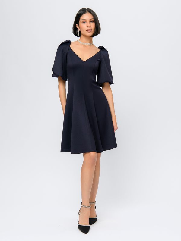 Blue colored mini length dress with voluminous sleeves