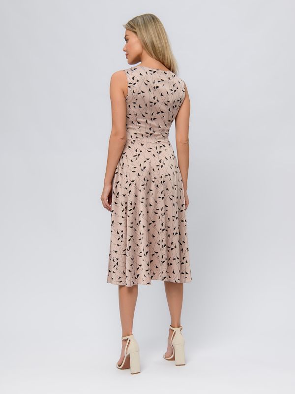 Beige print midi length sleeveless dress