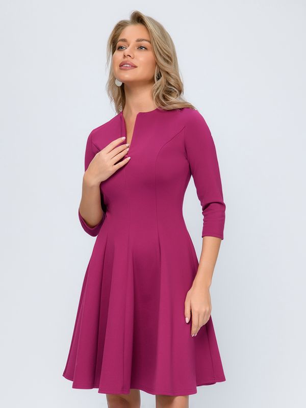 Mini length berry colored dress with 3/4 sleeves