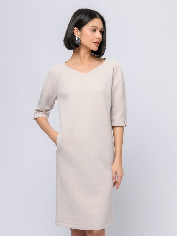 Beige color dress with 3/4 sleeves