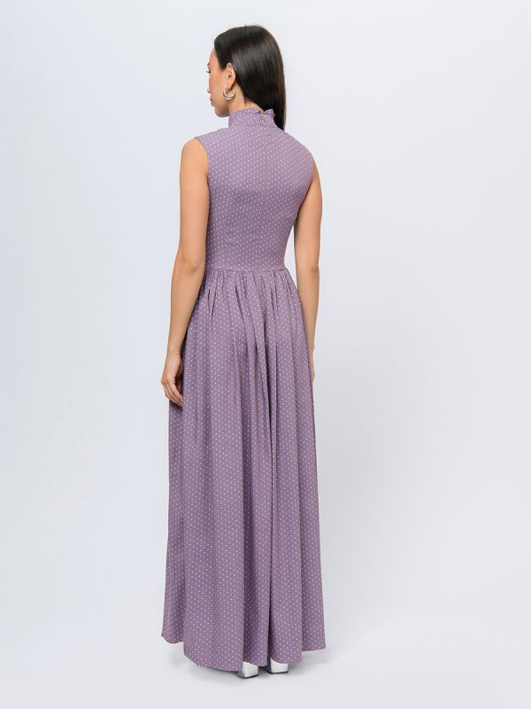 Sleeveless mauve color printed maxi length dress