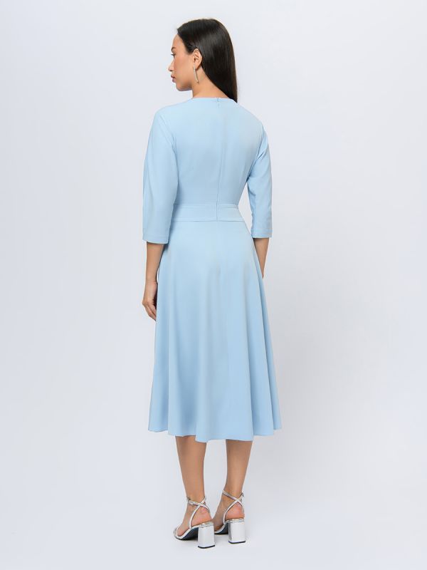 Blue midi length dress with flared skirt