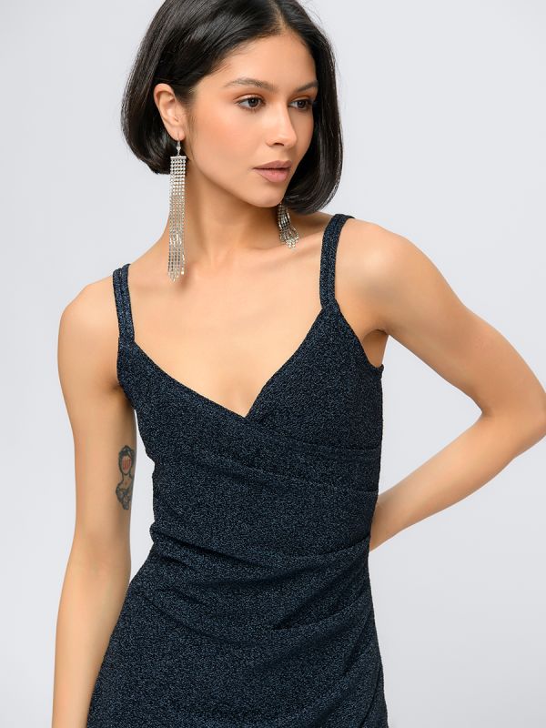 Dark blue strappy dress with imitation flare