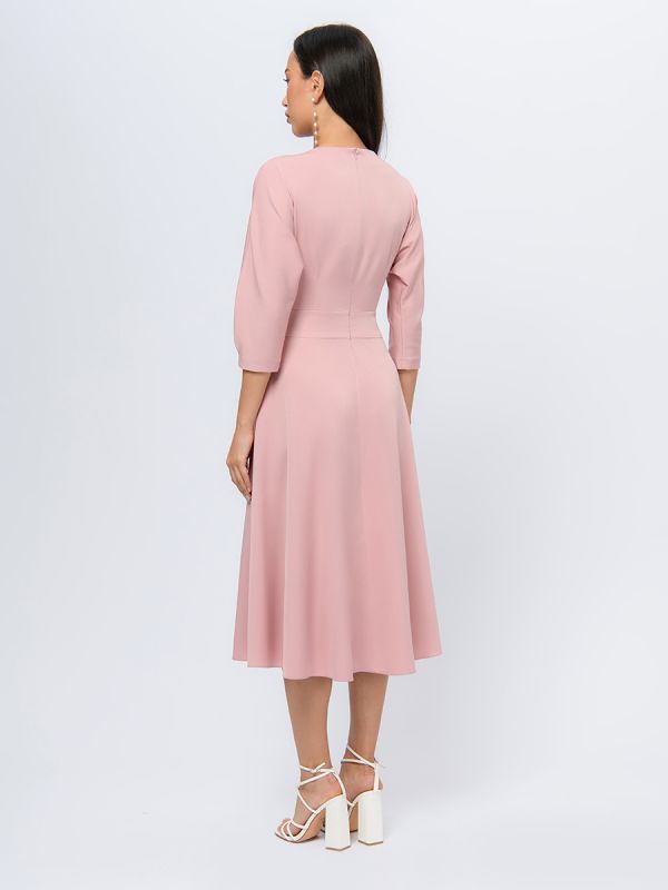 Midi length powder colored dress with flared skirt