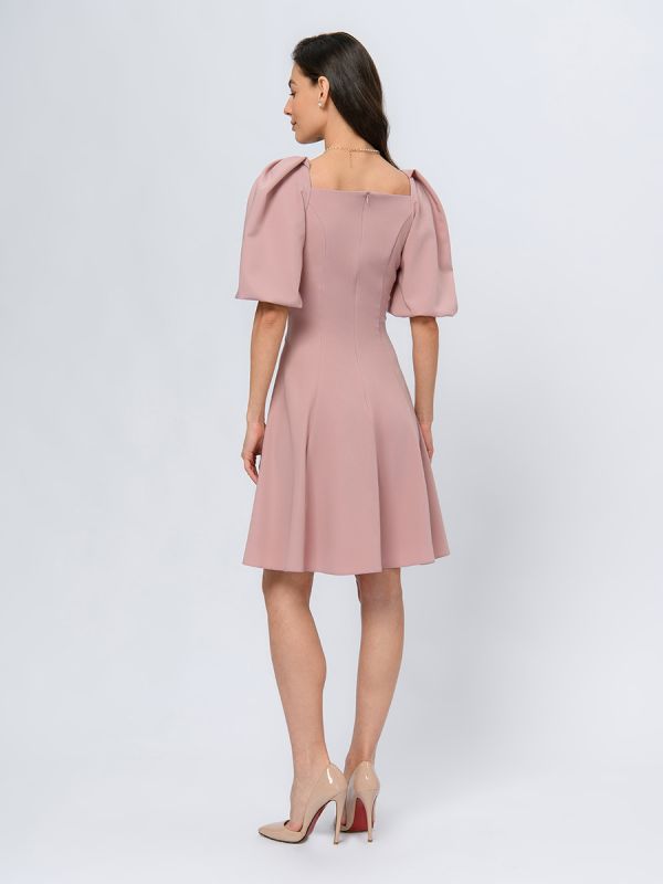 Dusty rose mini length dress with voluminous sleeves