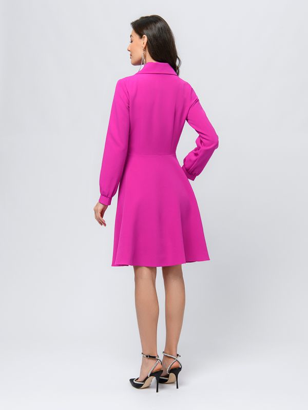 Fuchsia colored mini length dress with long sleeves