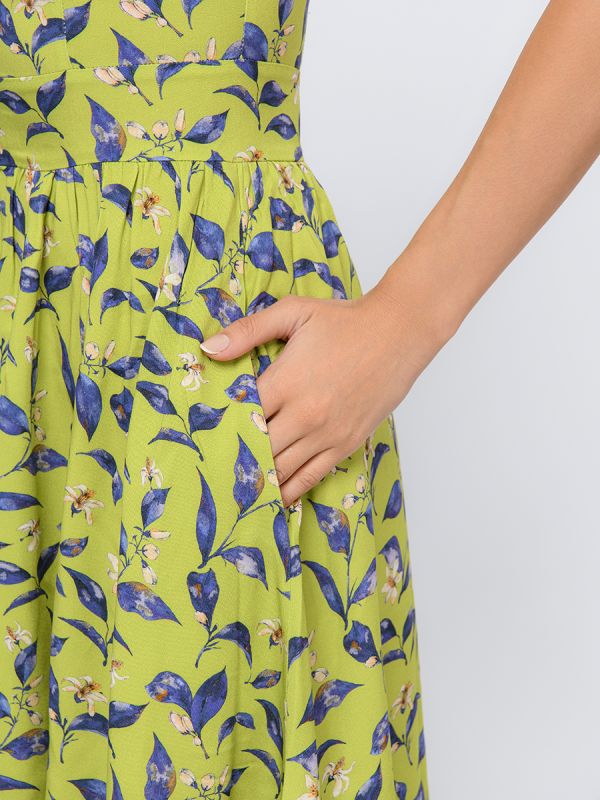 Lime colored midi length dress with floral print