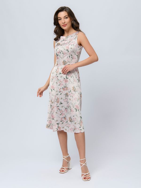 Pink color midi length dress with sleeveless print