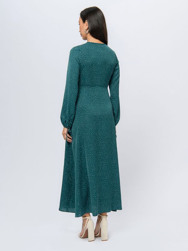 Green polka dot dress with long sleeves