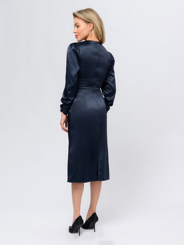 Blue color midi length dress with long sleeves