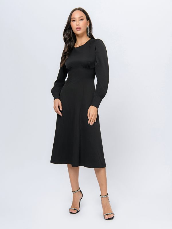 Black color midi length dress with long sleeves