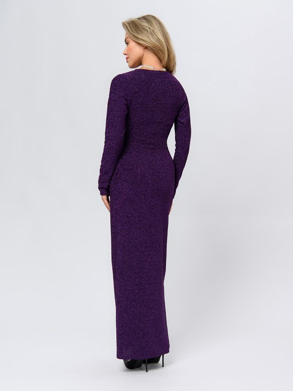 Purple maxi length dress with knot on the waist