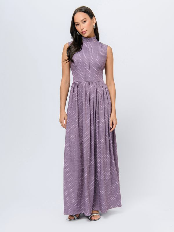 Sleeveless mauve color printed maxi length dress