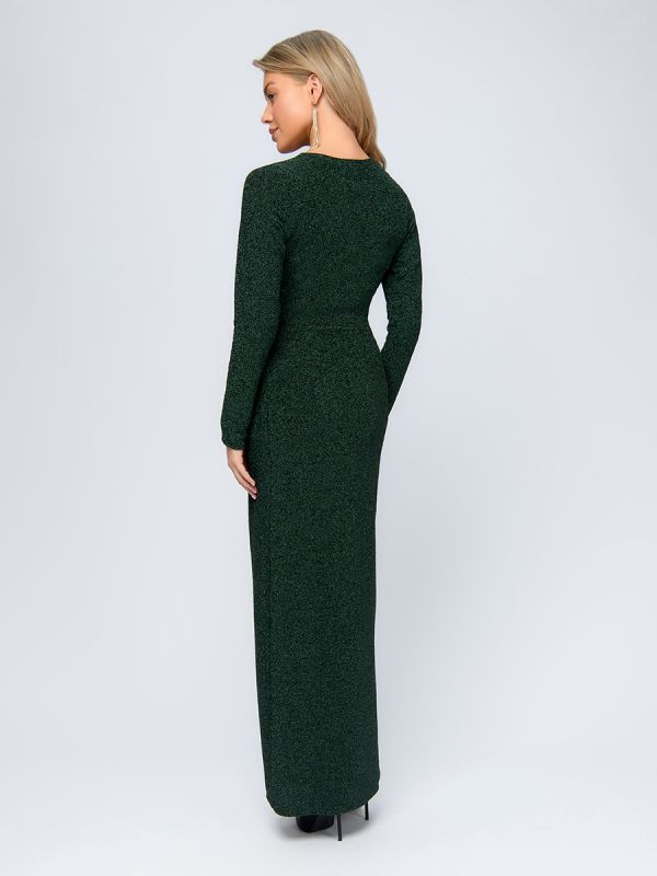 Emerald colored maxi length dress with knot at waist