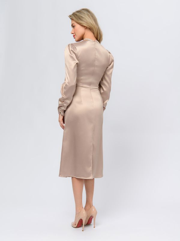 Beige colored midi length dress with long sleeves