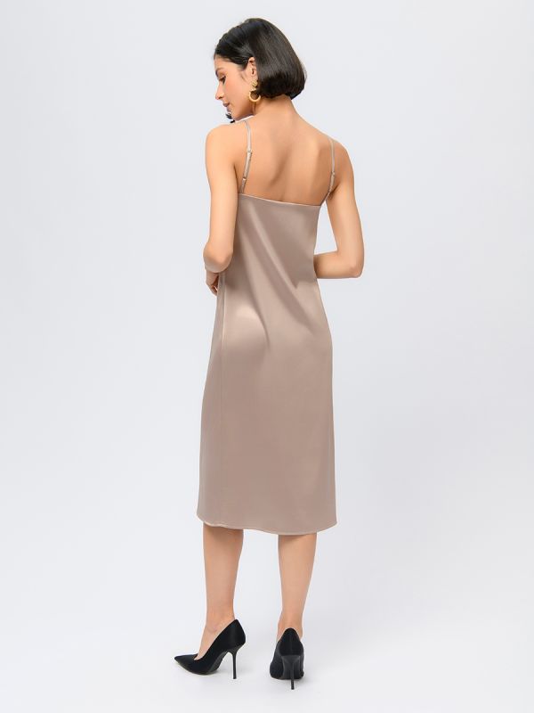 Beige colored strappy midi length dress